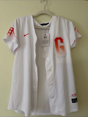 Nike White Baseball Jersey with Orange Number 6